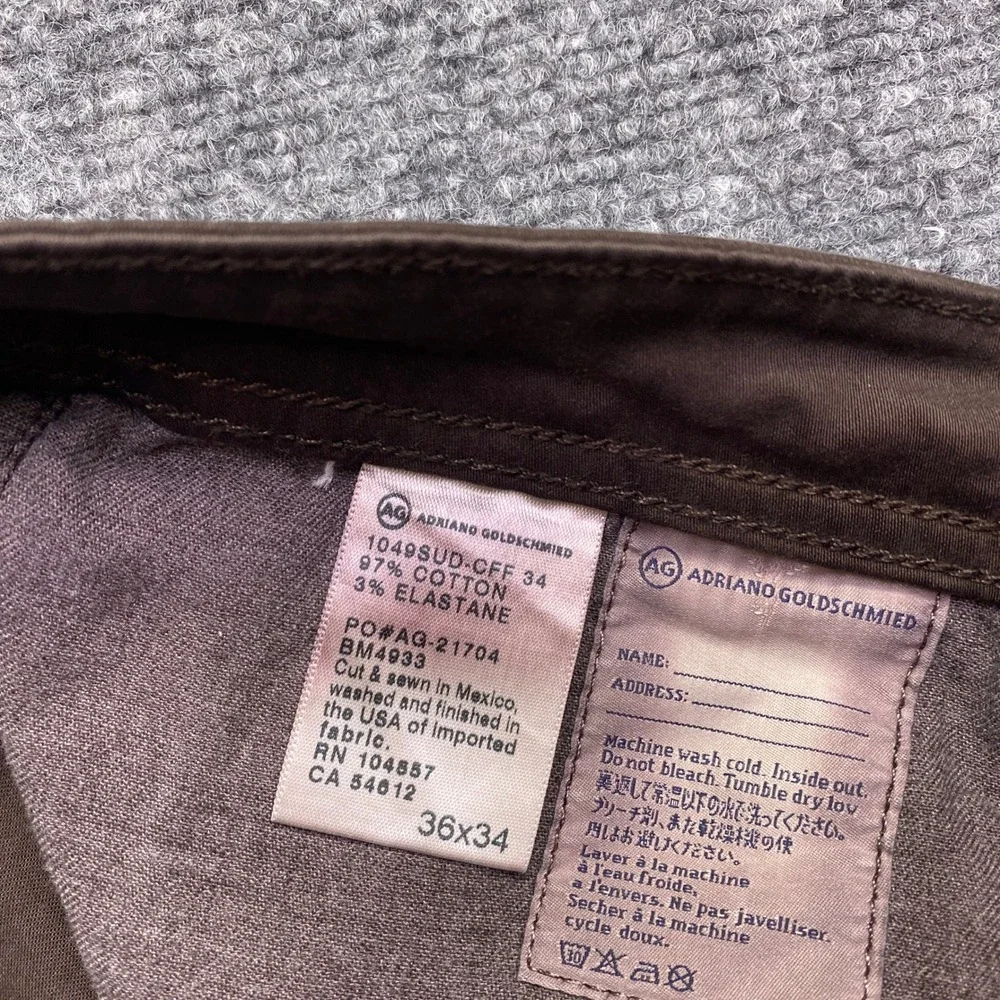 AG Adriano Goldschmied The Protege Straight Leg Pants Brown 36x34 1049SUD-CFF 34